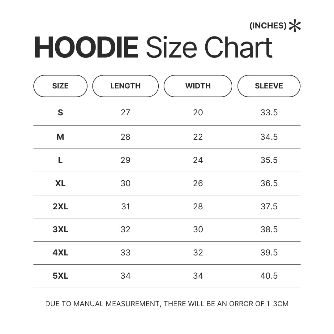 Hoodie Size Chart - Blue Archive Merch