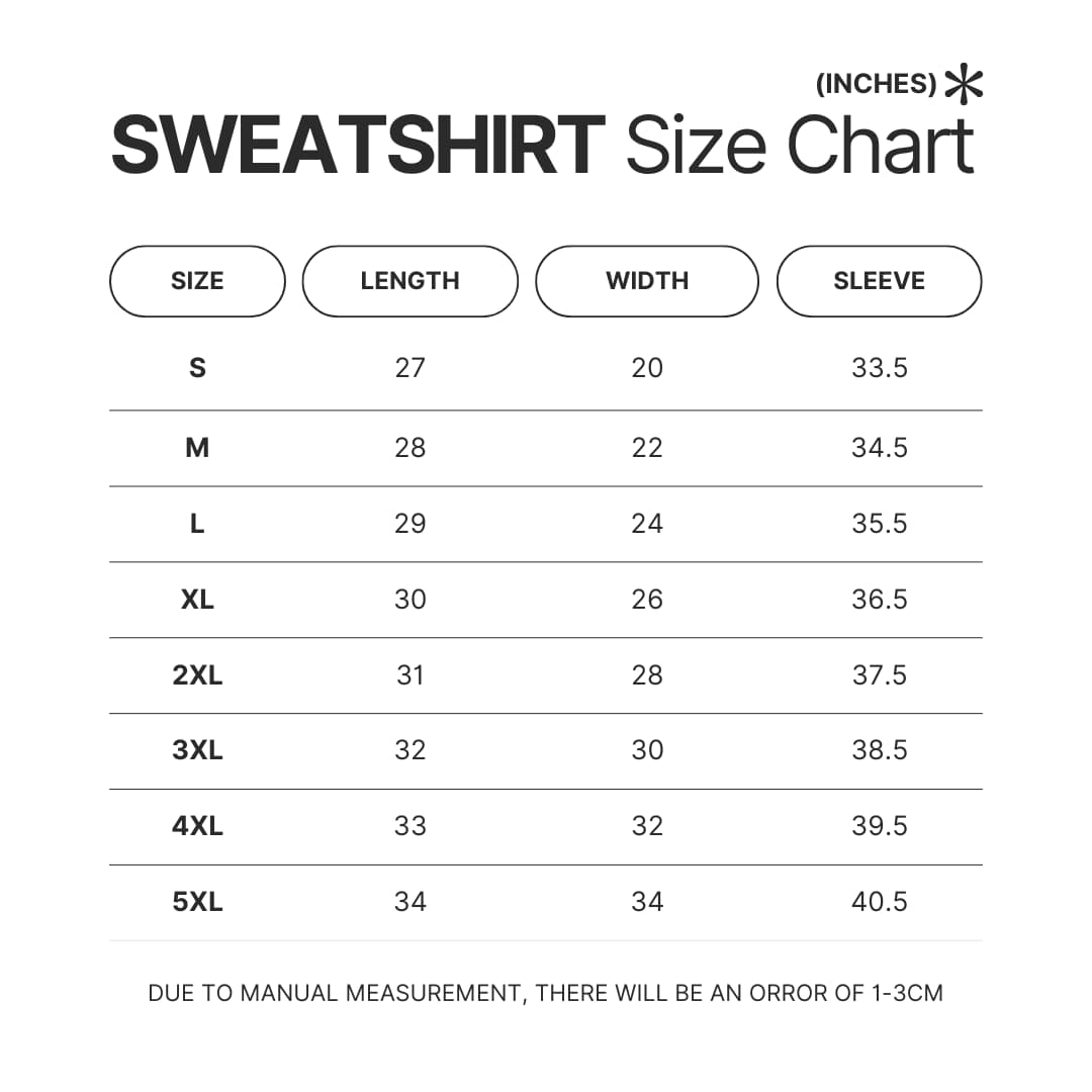 Sweatshirt Size Chart - Blue Archive Merch