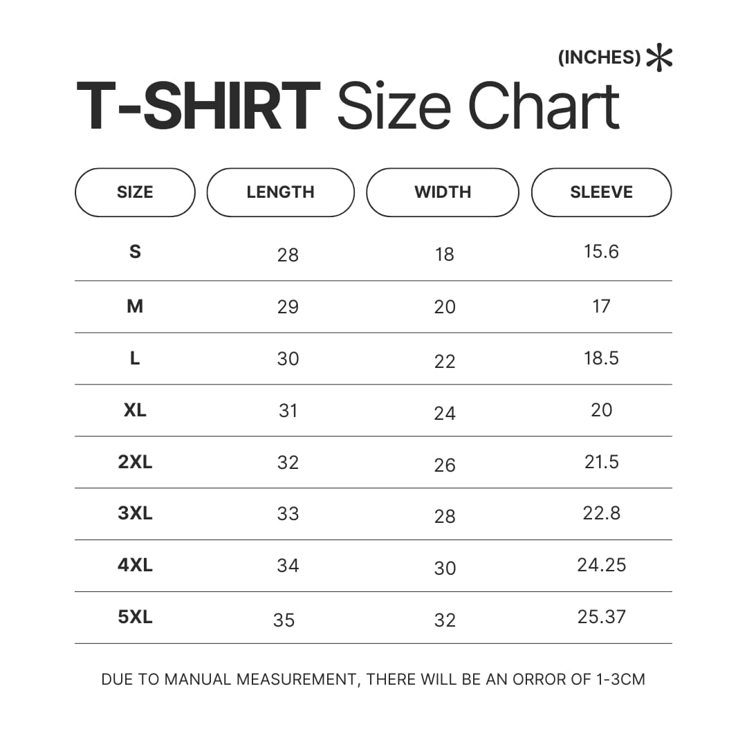 T shirt Size Chart - Blue Archive Merch