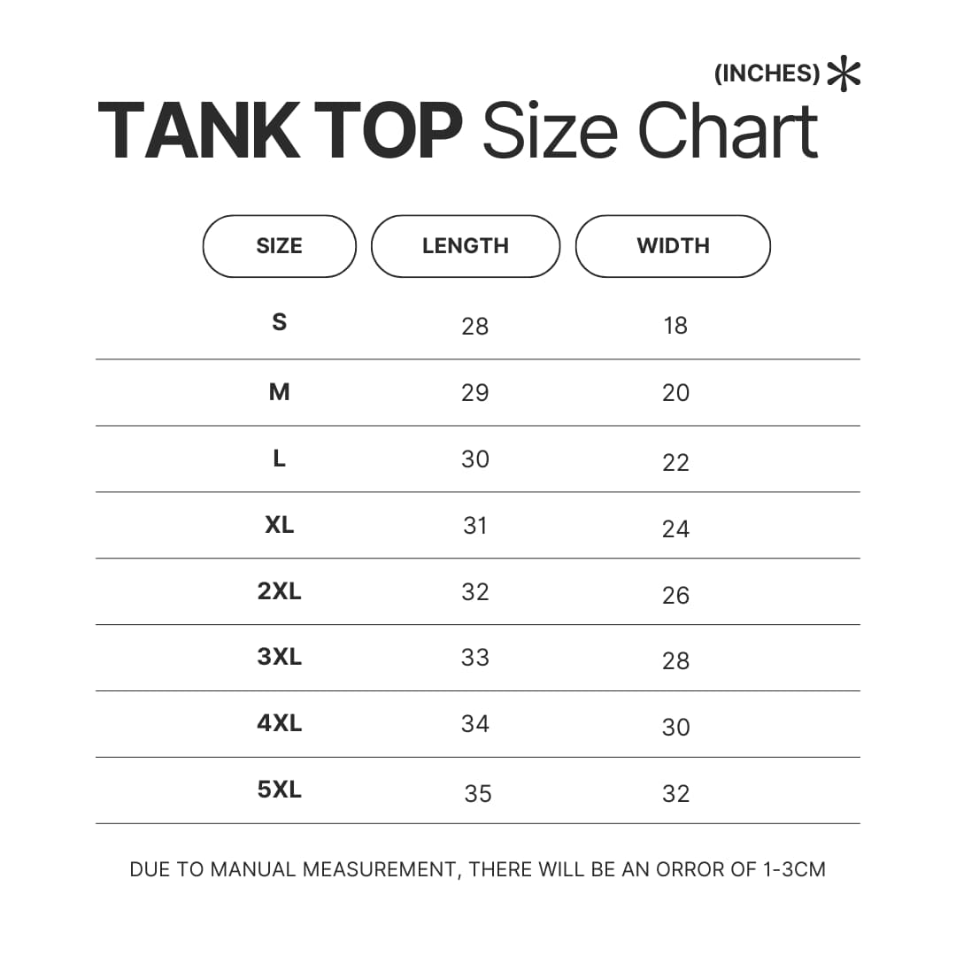Tank Top Size Chart - Blue Archive Merch