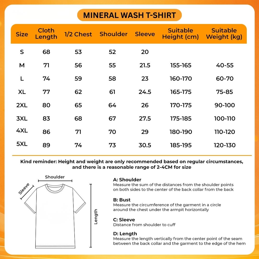 Mineral Wash T Shirt Size Chart - Blue Archive Merch